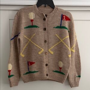 Women's Vintage 1950s Golf-Themed Cardigan - Size M